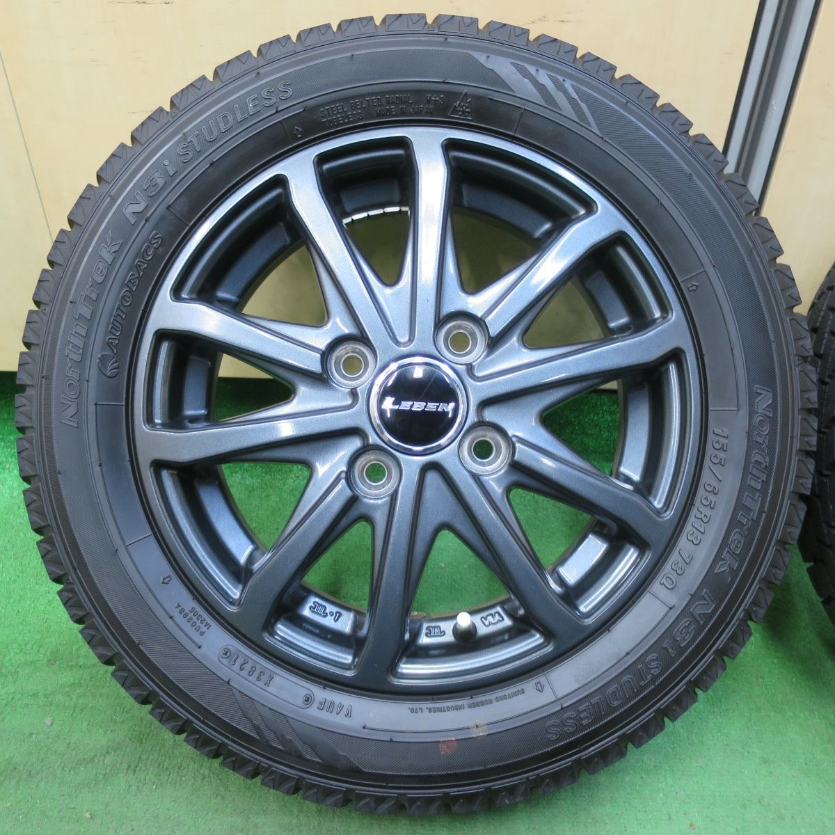 155-65R13 9分山　オートバックス 中古スタッドレスタイヤ【4本】送料無料(S13-3628） 中古タイヤ 155⁄65r13 スタッドレスタイヤ オートバックス ノース