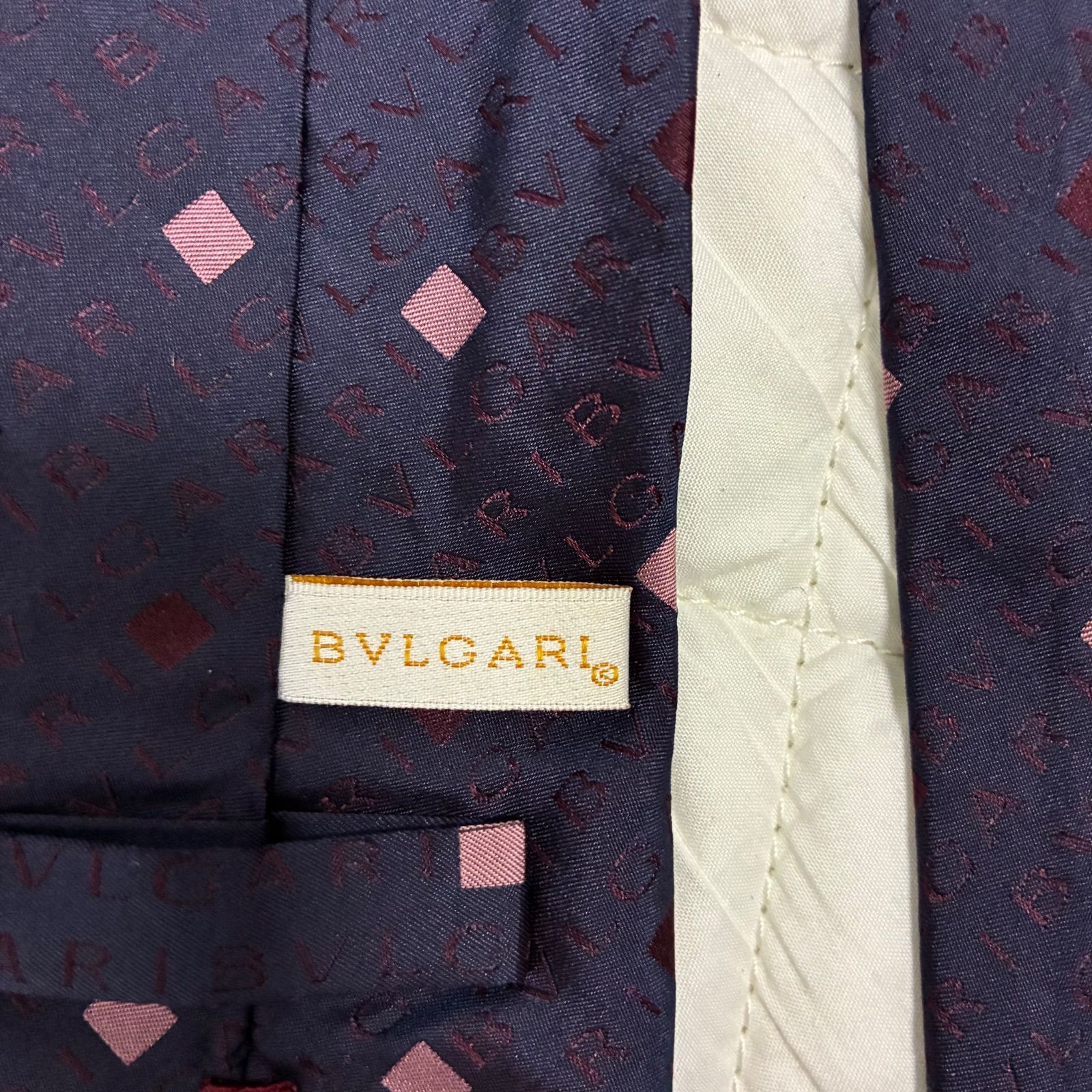 値下げBVLGARI ブルガリ シルク ネクタイ 紫 ブランドロゴ 伊製 