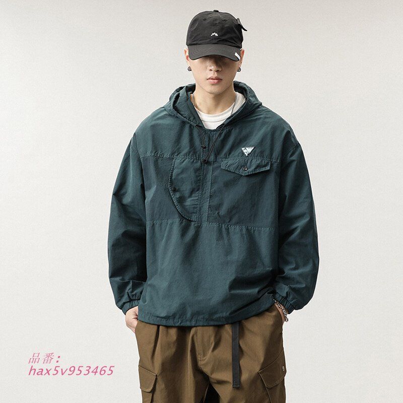 ミリタリージャケット メンズ ドロップショルダー アメカジ ストリート フード付き 男性 ジャケット プルオーバーかっこいい ゆったり hax5v953465
