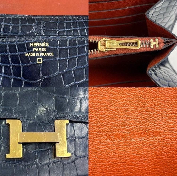 エルメス コンスタンスロング アリゲーター ネイビー 長財布 X刻印