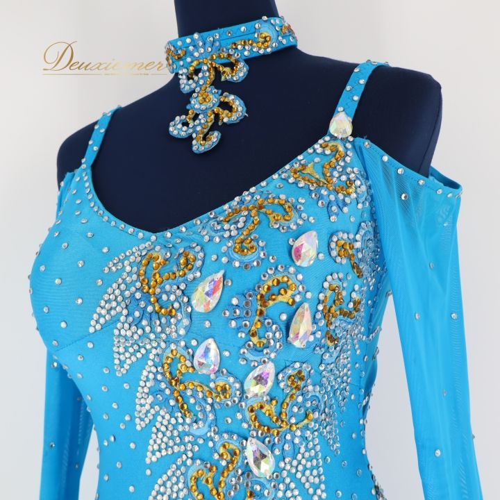 社交ダンス 衣装 ドレス ドレス ワンピース フロート 黄色 青 プリーツ フリル デモ 競技 ダンス パーティ 発表会 ブルー系 イエロー系 Wish plus 鮮やか スカート フェミニン おしゃれ ダンス衣装 パフォーマンス LLC-HASEGAWATOSO_COM