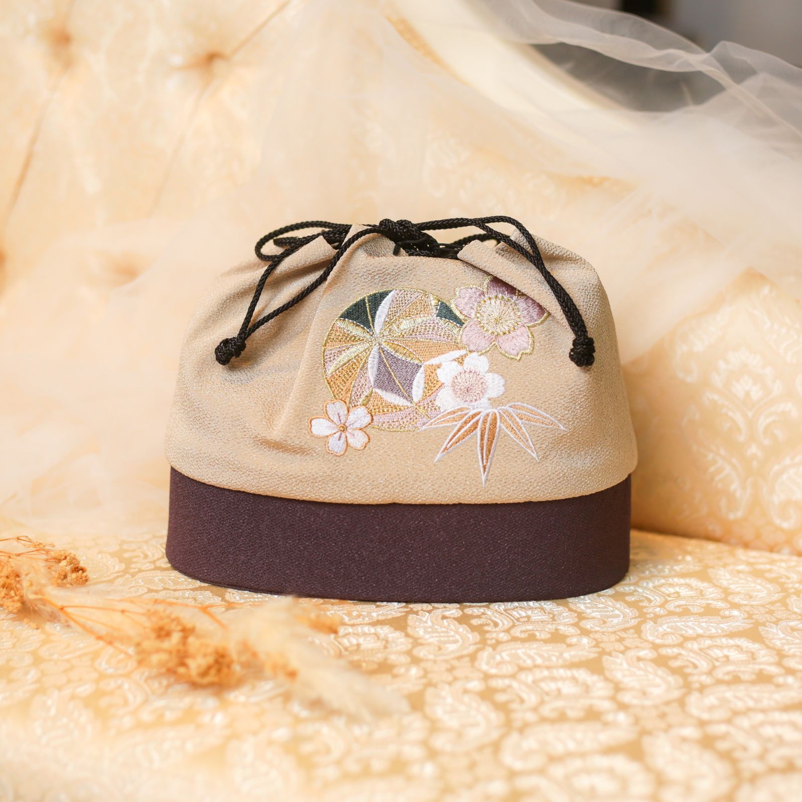 草履バッグ 草履バック 草履バッグセット 巾着 成人式 振袖用 振袖 結婚式 卒業式 袴 ベージュ ブラウン 鞠 刺繍 Fサイズ フリーサイズ Z-177