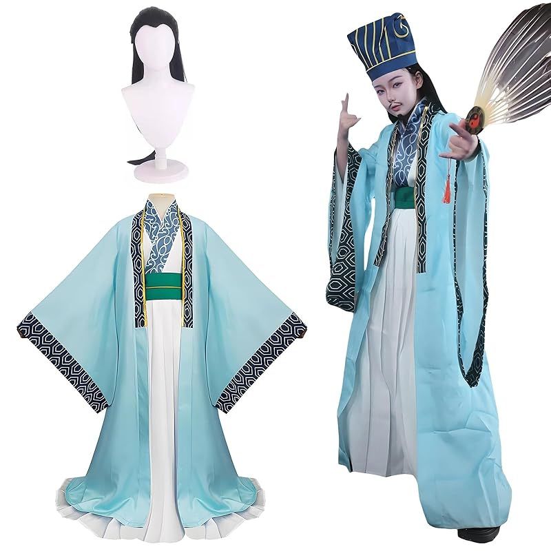 在庫 神併 パリピ孔明 諸葛孔明 コスプレ ウィッグ付き 青い 仮装 大人用 cosplay 文化祭 コスチューム ステージ服 諸葛孔明 青い ウィッグ付き L 0