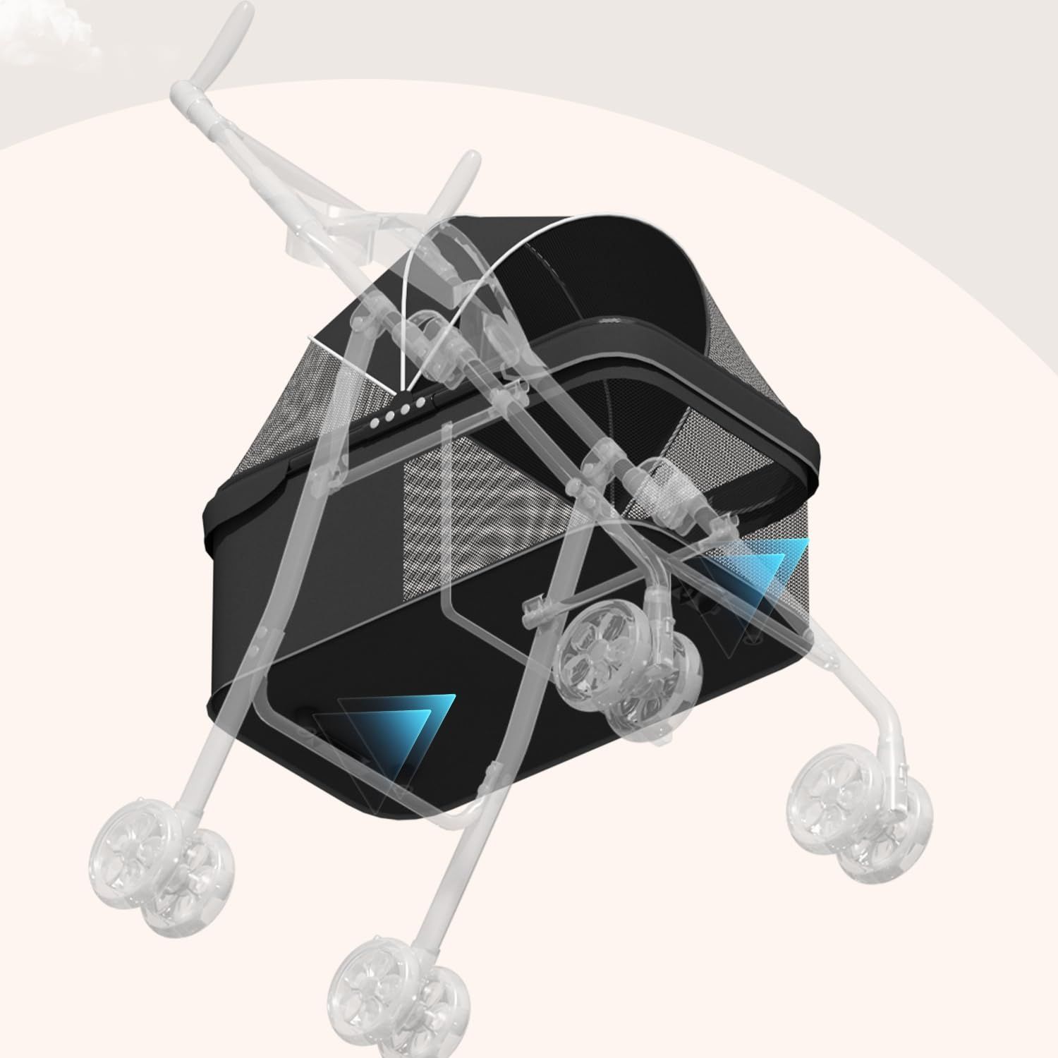 高耐荷重 大容量 収納 多機能 犬用カート収納簡単 折りたたみ式 犬用 通気 軽量 70x49x94CM ダークグレー 組み立て簡単 犬用ベビーカー ペット用ベビーカー 猫用 360°回転 キャスター付き ペットカート Athvcht