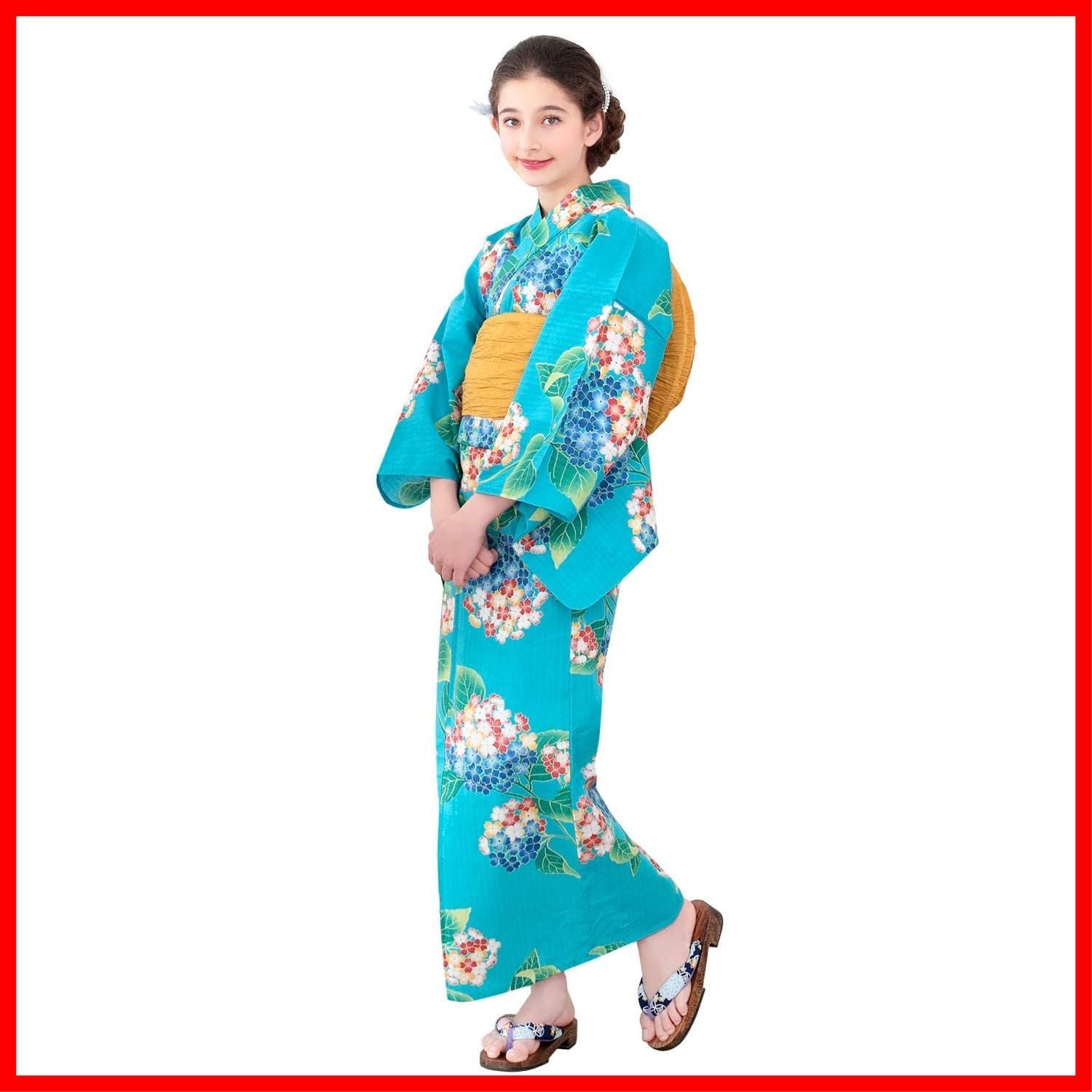 【在庫処分】C 変わり織 レトロ ジュニア 2点セット(浴衣、作り帯) 女の子 浴衣セット ガールズ [キョウエツ] [KYOETSU]