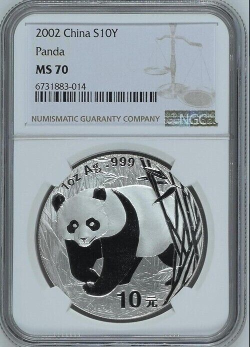 NGC MS70 Chinese panda silver 2002 China Panda 1oz Silver Coin