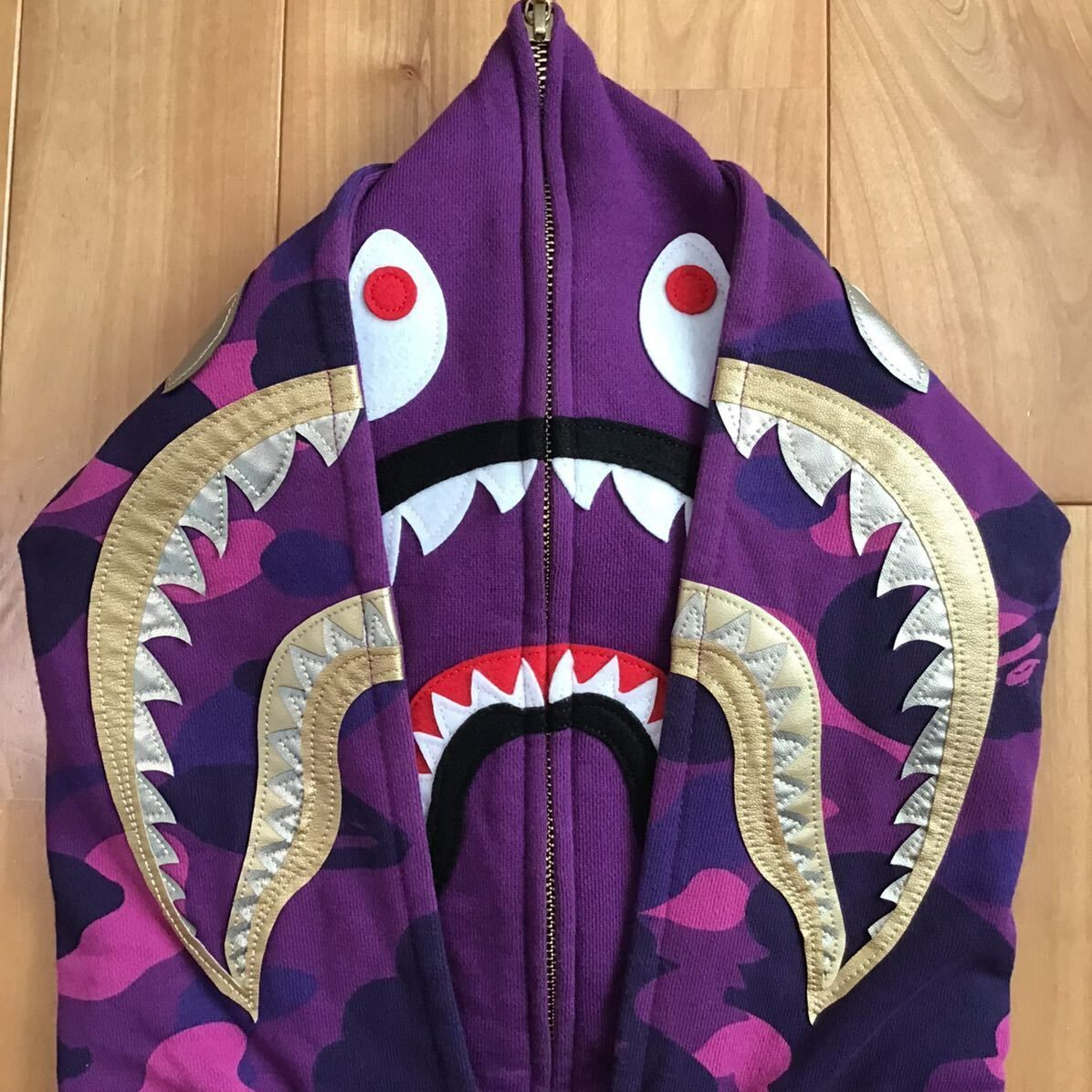 Purple camo ダブル シャーク パーカー Mサイズ Double shark full zip hoodie a bathing ape  BAPE エイプ ベイプ 迷彩 パープルカモ - メルカリ