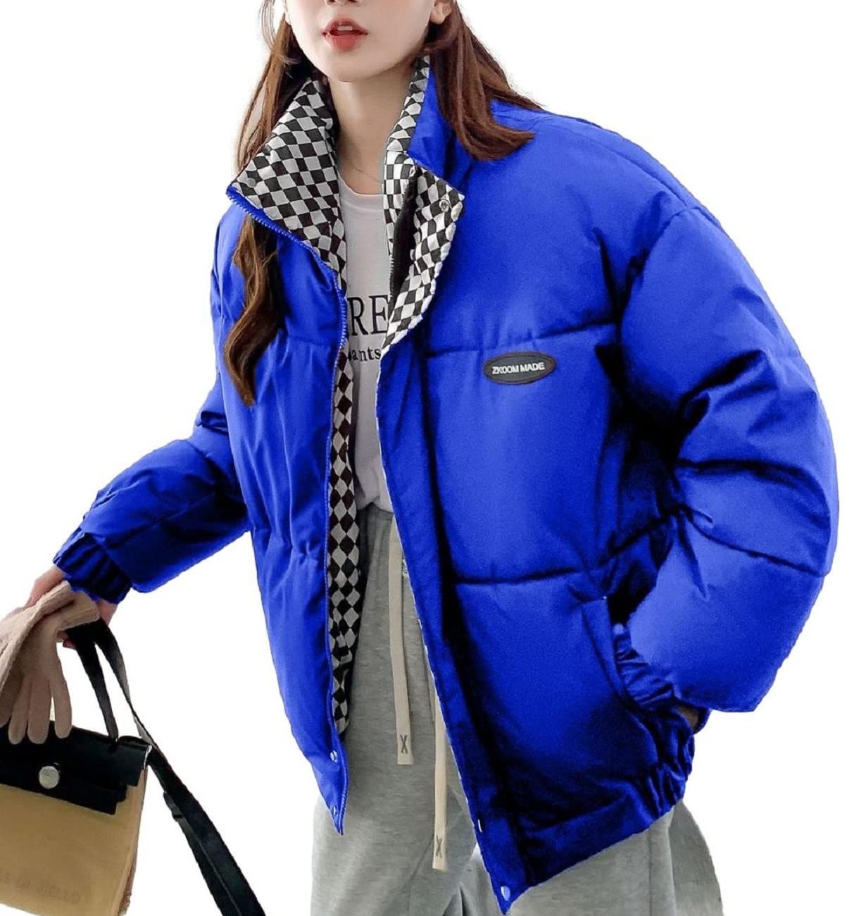 2XL_ブルー 1|2plus ニブンノイチプラス ブルゾン ジャケット コート 綿 入り 中綿 キルティング チェック レディース XXL 青