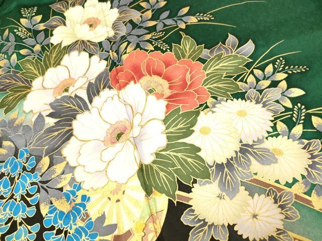 豪華振袖　駒刺繍　流水舞鳥文　暈し染め　金彩　着丈168cm　正絹　逸品 平和屋着物▽豪華振袖 駒刺繍 舞蝶文 暈し染め 金彩 正絹 逸品