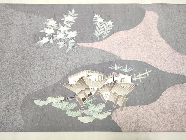平和屋着物○太鼓柄 京袋帯 友禅作家物 白山紬 風景草花文 正絹 逸品  