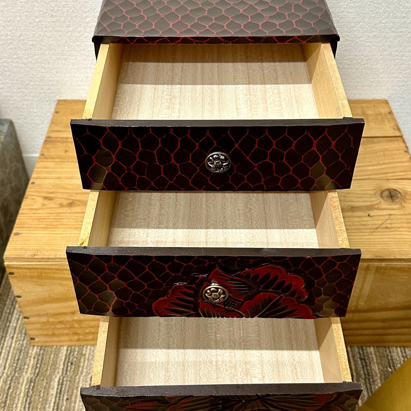 鎌倉彫 乱れ箱 入れ子 昭和レトロ アンティーク 鎌倉彫 乱れ箱 入れ子 昭和レトロ アンティーク