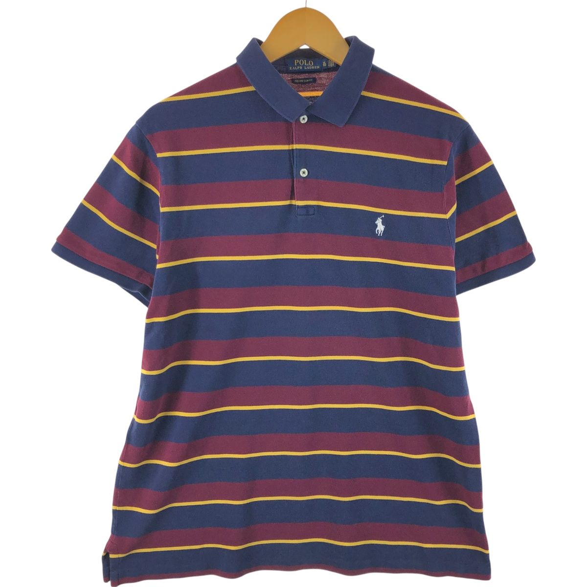 レアUS古着○ポロラルフローレン ボーダーポロシャツ レッド メンズM Polo Ralph Lauren ポロラルフローレン ボーダー ポロシャツ