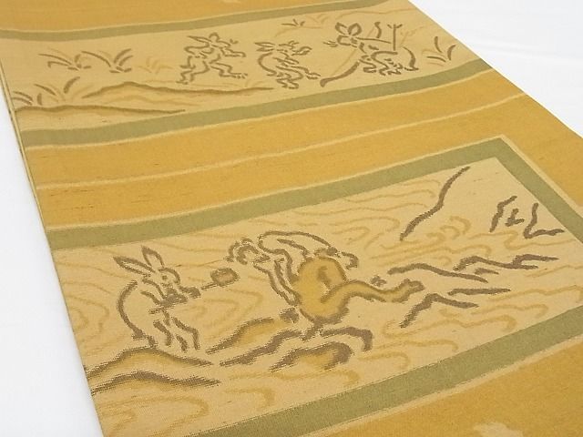 平和屋-こころ店□極上 全通柄袋帯 鳥獣戯画 正絹 逸品 未使用 3kk2081