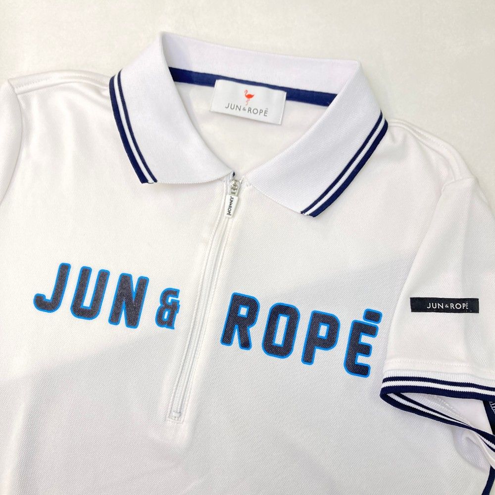 サイズ：L JUN&ROPE ジュン アンド ロペ  半袖ハーフジップポロシャツ  ホワイト系 [240101447674] ゴルフウェア レディース ストスト サイズ：L JUN&ROPE ジュン アンド ロペ 半袖ハーフジップ