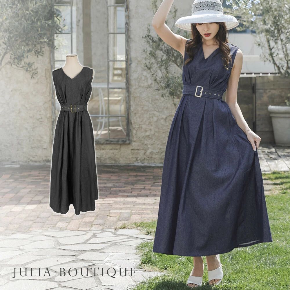 JULIA BOUTIQUE ジュリアブティック バックルベルト付きデニムフ ワンピース