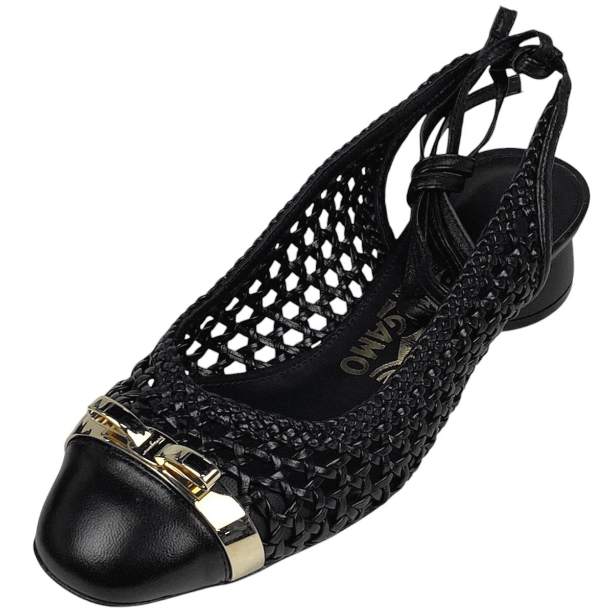 サルヴァトーレフェラガモ Salvatore Ferragamo ヴァラリボン パンプス アンクルストラップ メッシュ 靴 パンプス レザー ブラック レディース