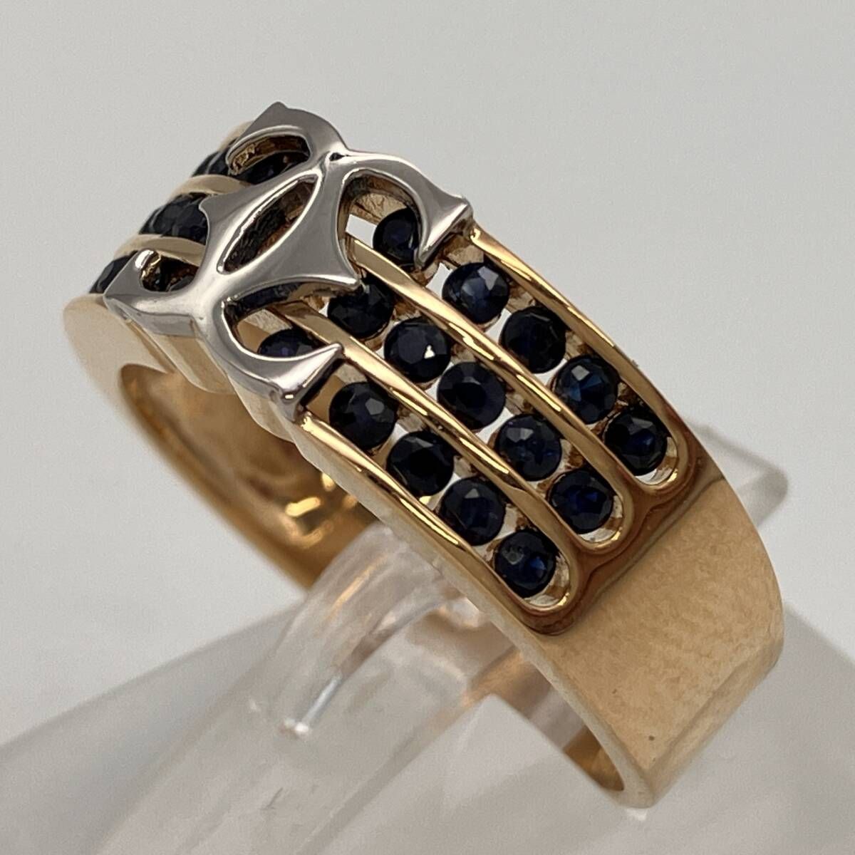 天然ブルーサファイア】 K18 18金 pt900 プラチナ900 デザインリング