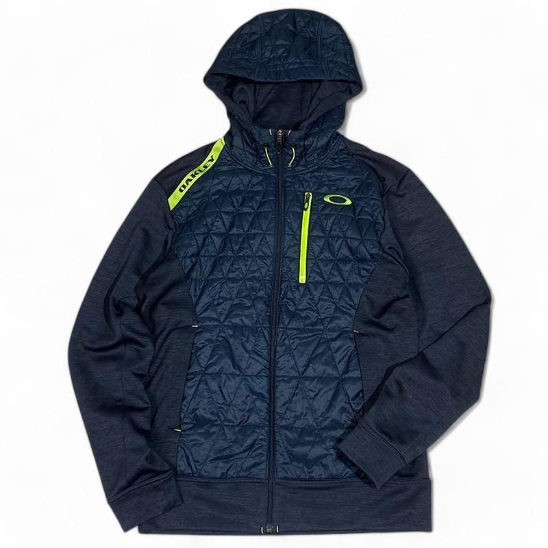 OAKLEY オークリー 切替 中綿ジャケット フード キルティング M OAKLEY オークリー 切替中綿ジャケット 黒×グレー キルティング
