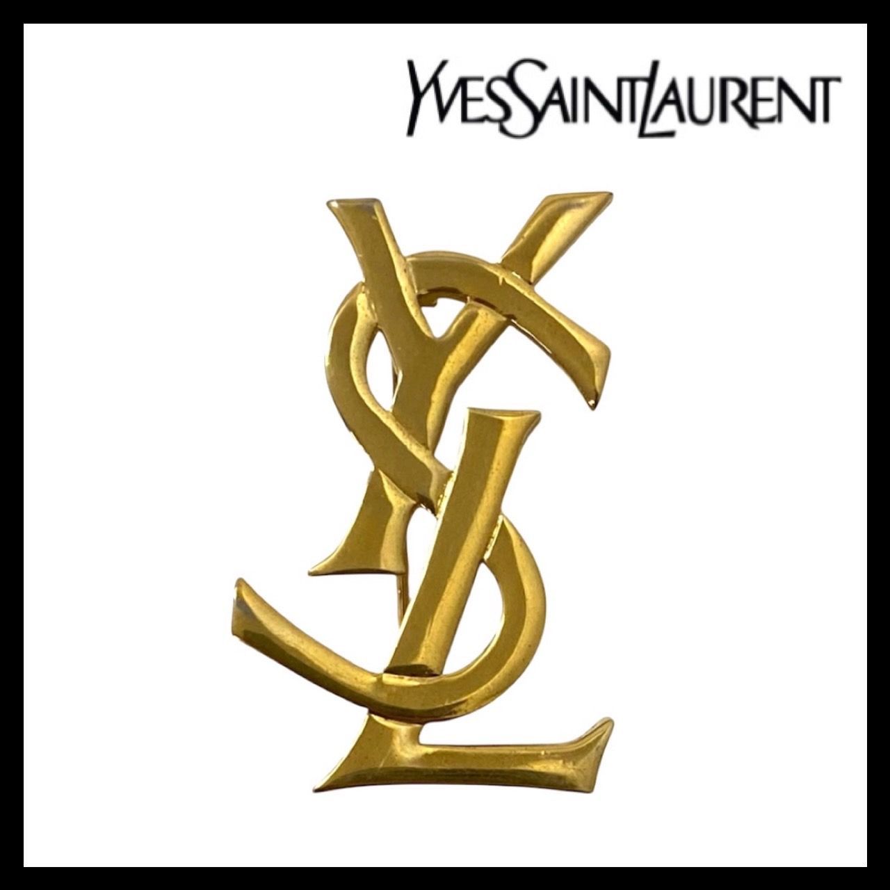 YVES SAINT LAURENT YSLロゴ ブローチ ゴールド|金カラー ヴィンテージ コサージュ イヴサンローラン M-297