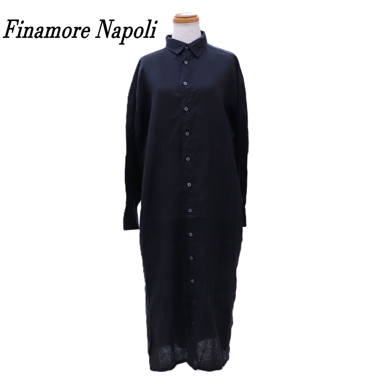 Finamore Napoli フィナモレ ロングシャツワンピース 40 リネン BLK イタリア製 - メルカリ