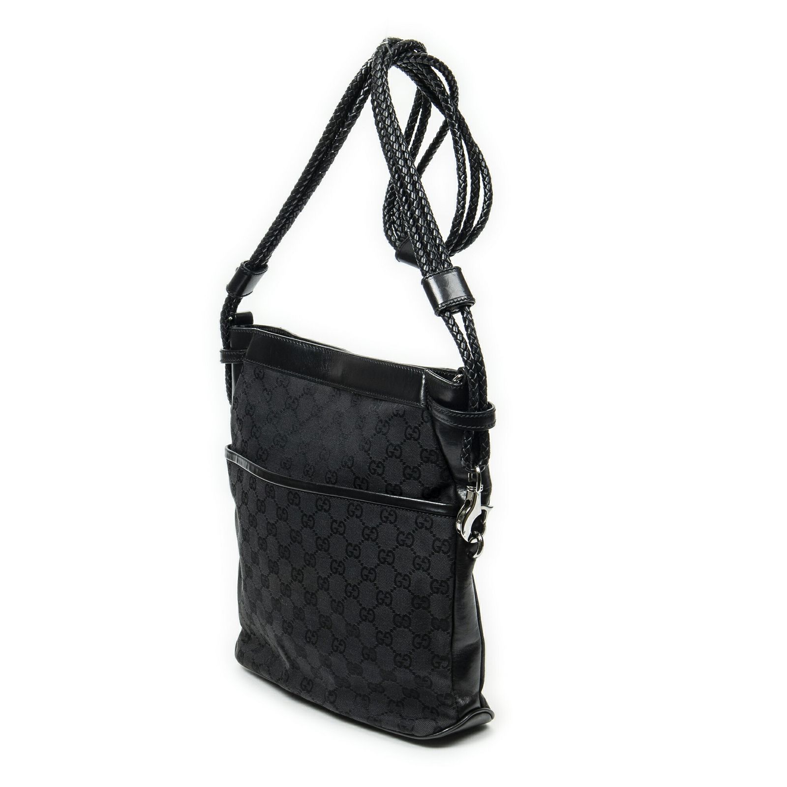 GUCCI グッチフロントポケットブレイデッドトート黒GGキャンバスA