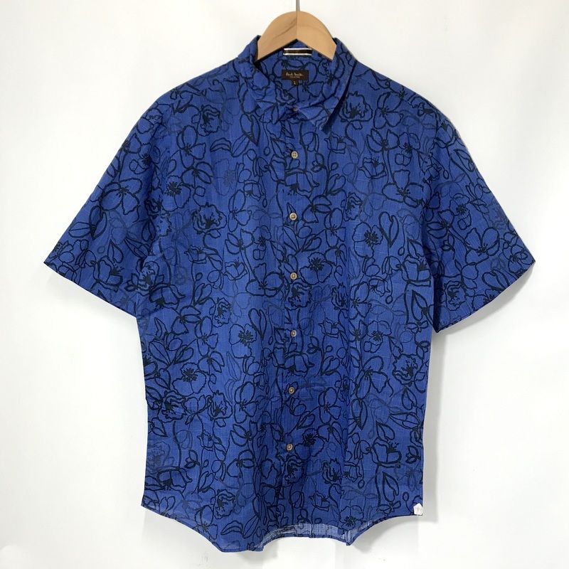 Paul Smith 半袖シャツ CR-87786 ペインテッドポピープリント シャツ 総柄 ショートスリーブ 古着 Lサイズ ポールスミス トップス A13546◆