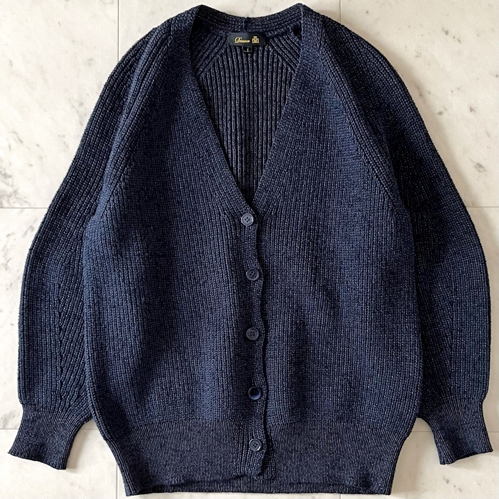 【美品】Drawer ドゥロワー 7G畦編みカーディガン シルク Drawer（ドゥロワー）の「Drawer 7G畦編みVネックカーディガン