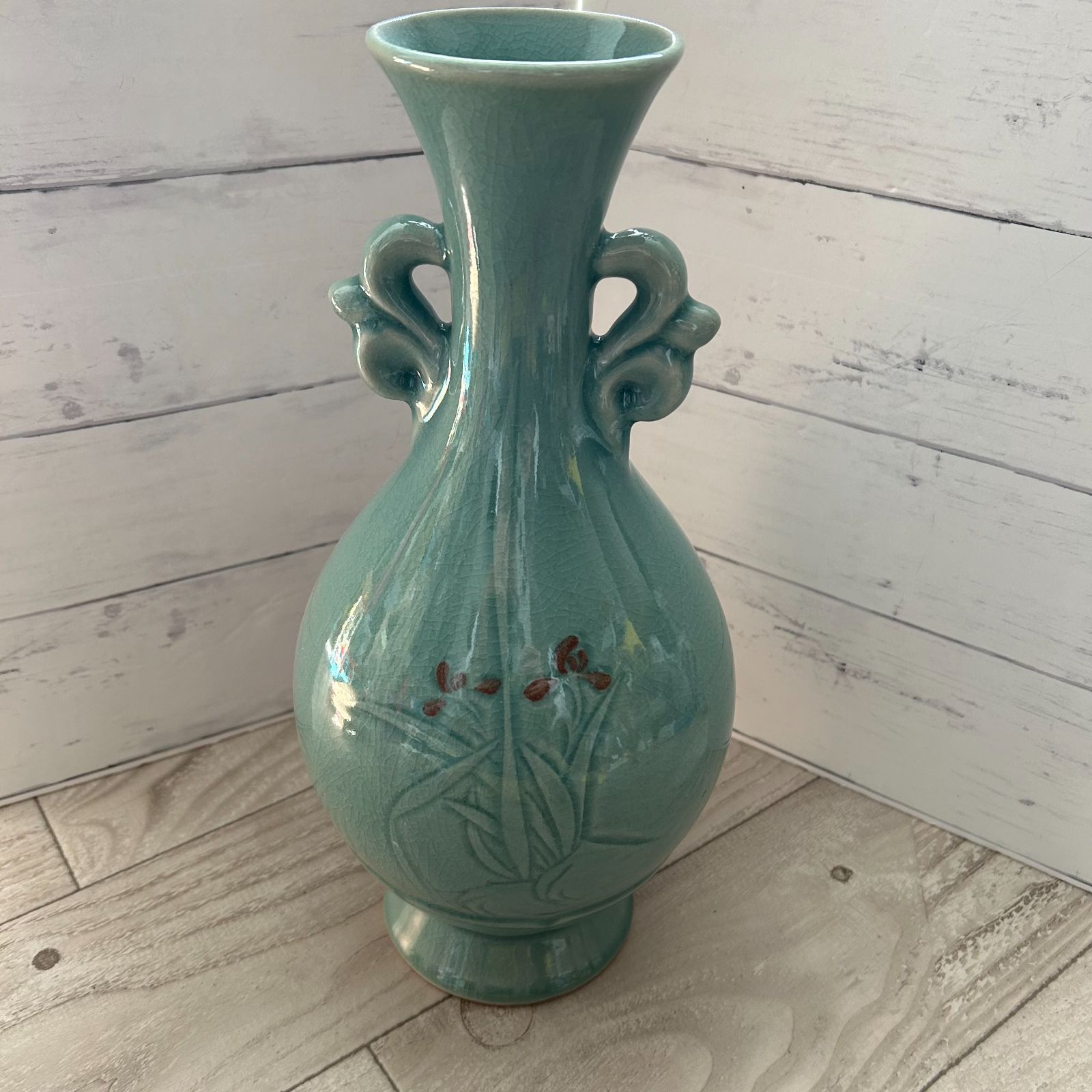 青元 花瓶 青磁 菖蒲 双耳 美品 茶道具 古道具 陶芸 昭和レトロ - メルカリ