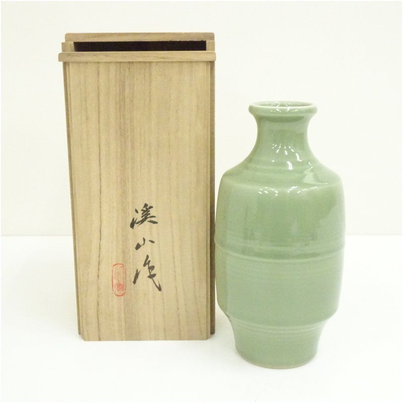 京焼 加藤渓山造 青磁花瓶 共箱 花器 おしゃれ かわいい アンティーク フラワーベース 華道 華道具 茶道具 茶道 生花 花入れ