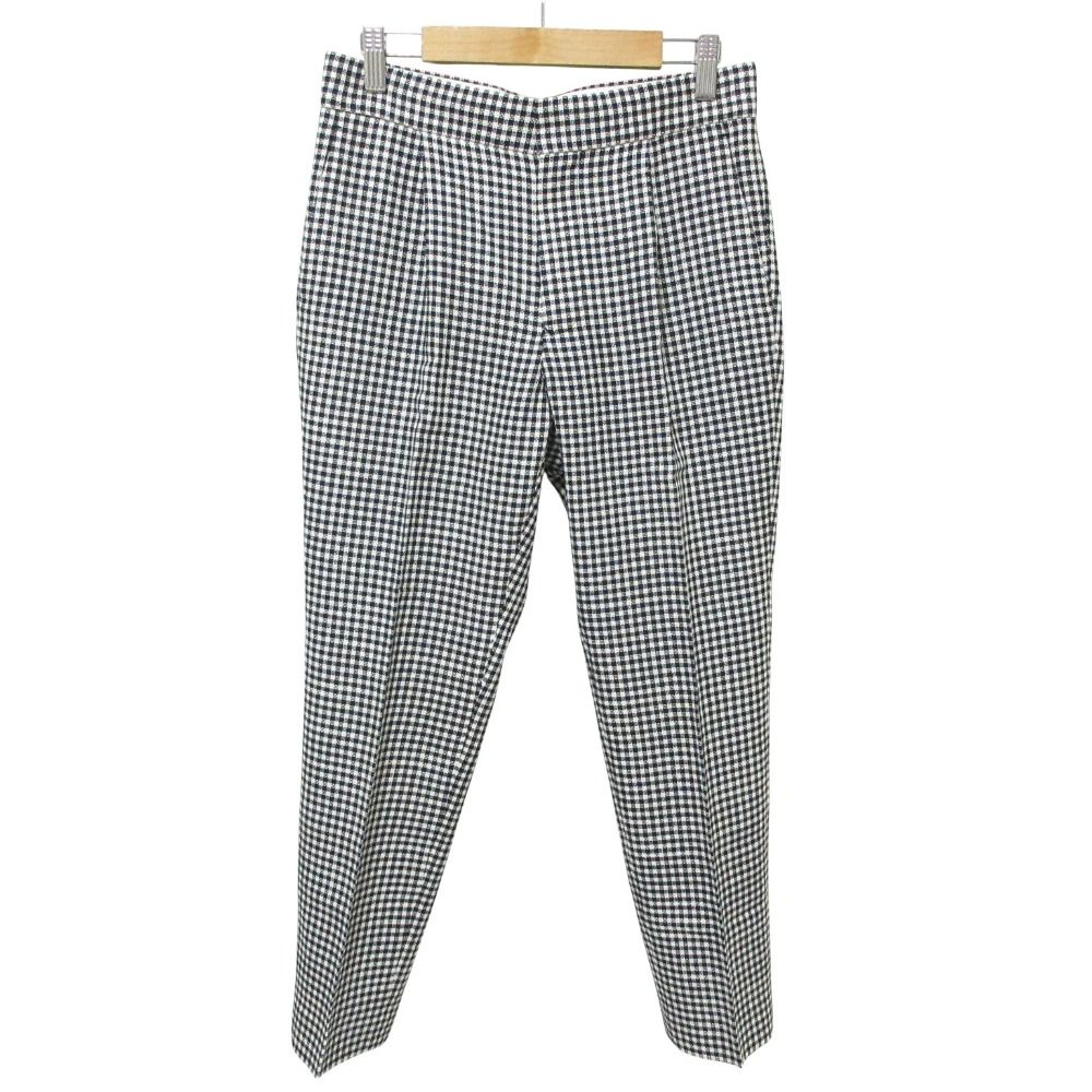 DRAWER ドゥロワー ウールシルク クロップド ギンガムチェックパンツ 6514-236-1186 36 ブラック ホワイト レディース 古着