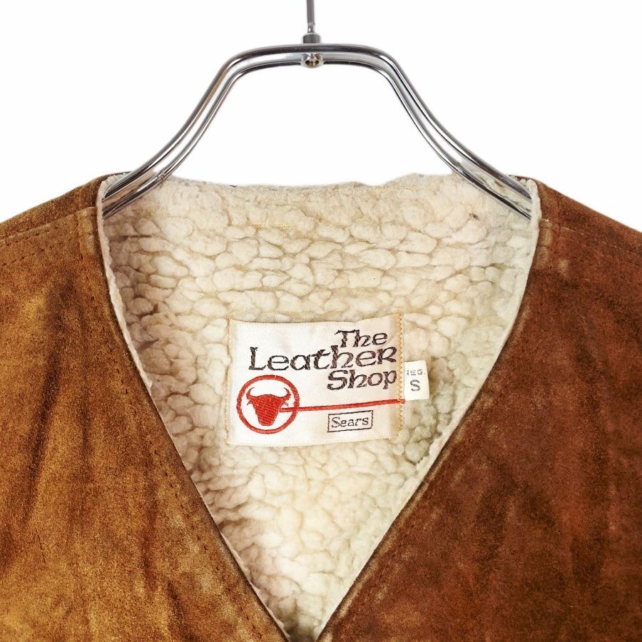 USA製The Leather ShopシアーズSearsスエードベスト裏ボア 70sシアーズThe Leather Shop SEARSスエードレザーベスト本革