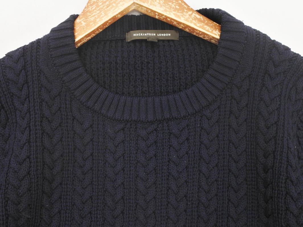 ★新品★マッキントッシュロンドン　ケーブル編みニット　ウール　カシミヤ　ブルー セール】 ウールシルクニットプルオーバー （ニット・セーター