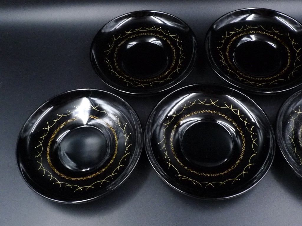 沈金蒔絵　輪島　雲錦茶托５枚組　紅葉　桜　共箱　三谷吾一　R1302 沈金蒔絵 輪島 雲錦茶托5枚組 紅葉 桜 共箱 三谷吾一 R1302