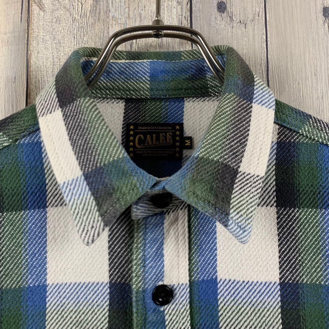 ☆CALEE/キャリー 長袖 チェックシャツ/ネルシャツ グリーン×ブラック