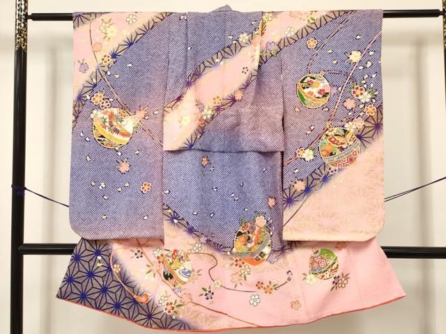 平和屋着物[]七五三 女の子 7歳 祝着 四つ身 小物セット 駒刺繍