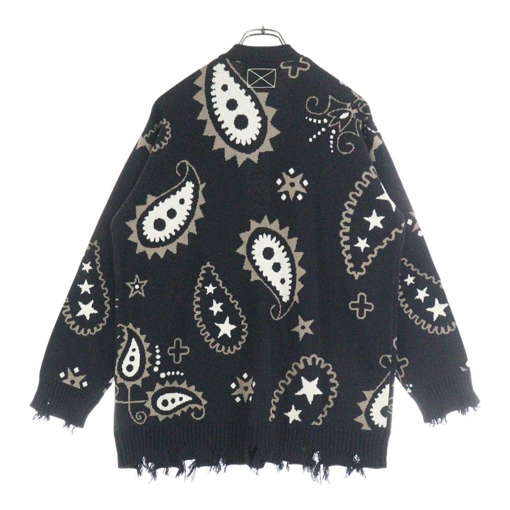NO BRAND ノーブランド MLVINCE メルヴェンス PAISLEY DISTRESSED CARDIGAN ペイズリー ダメージ加工 アクリル混カーディガン ブラック