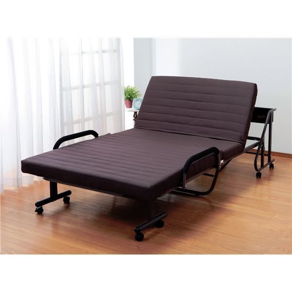 折りたたみベッド/収納式リクライニングベッド 木製収納棚/コンセント