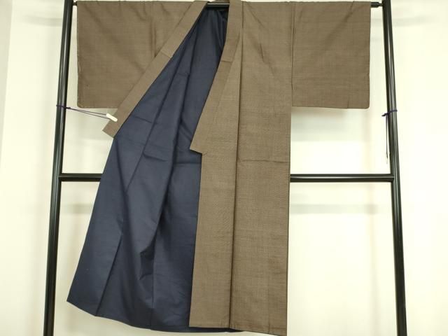 平和屋着物○男性 紬 アンサンブル 黄枯茶色 正絹 逸品 未使用