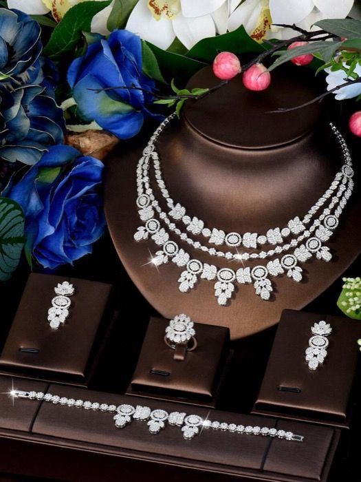 ジュエリー レディース セット 1セット ラグジュアリー キュービックジルコニア マルチレイヤー チェーンジュエリーセット 女性の正式な機会に適しています