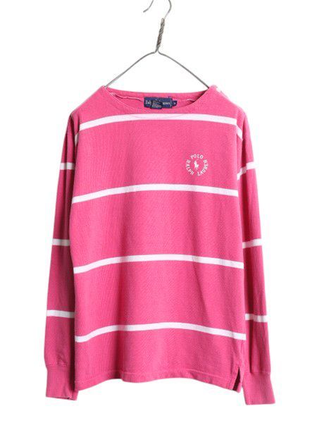 なクーポン配布中! 80s ラルフローレン ボーダー コットン 長袖 Tシャツ レディース S ヴィンテージ ボートネック ロンT ラガーシャツ 素材 肩ボタン ツートン