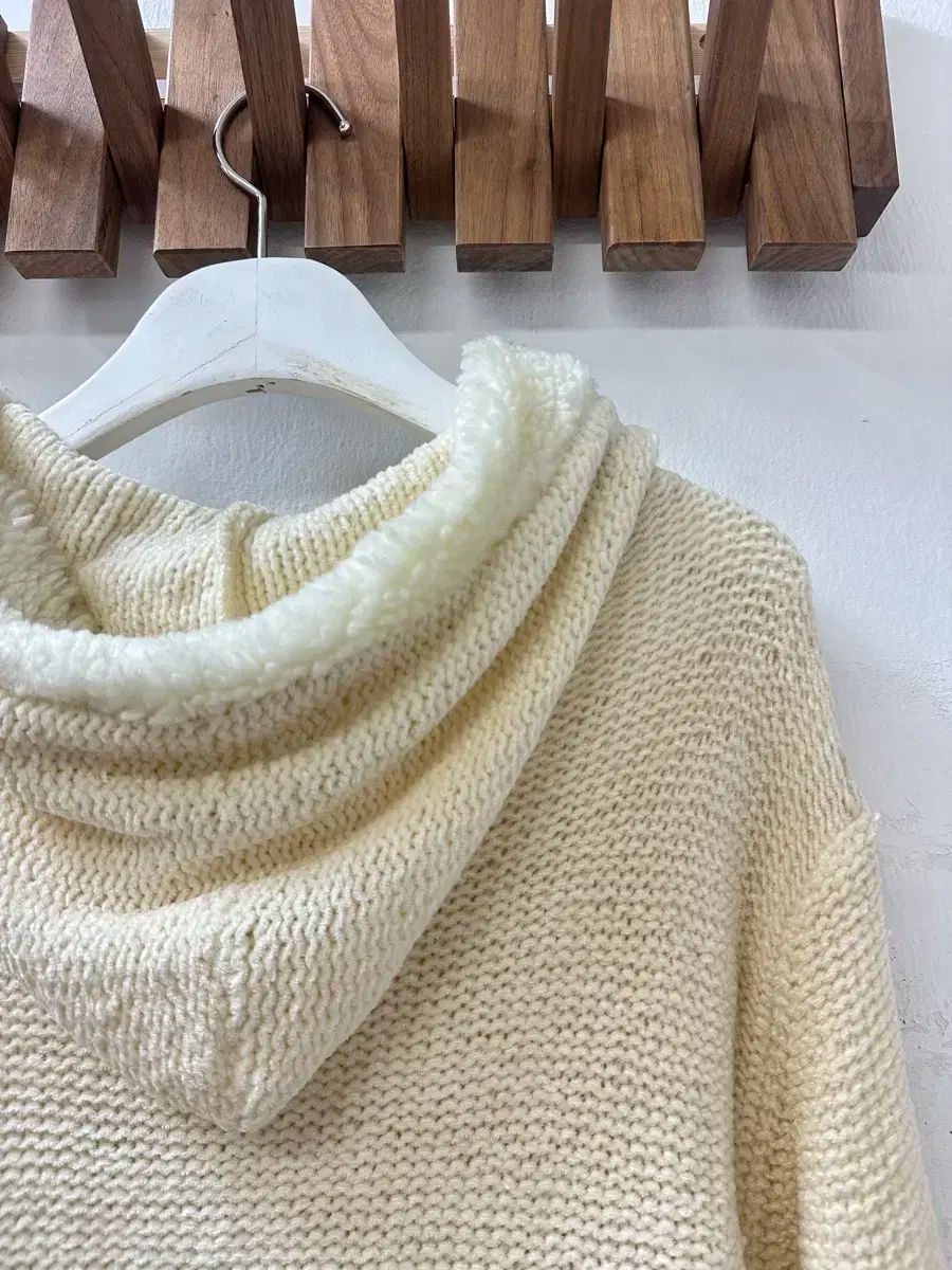 日本 ヴィンテージ 森ガール アイボリー トグルボタン ニット フード ダッフル ジャケット GULLKHAN_COM