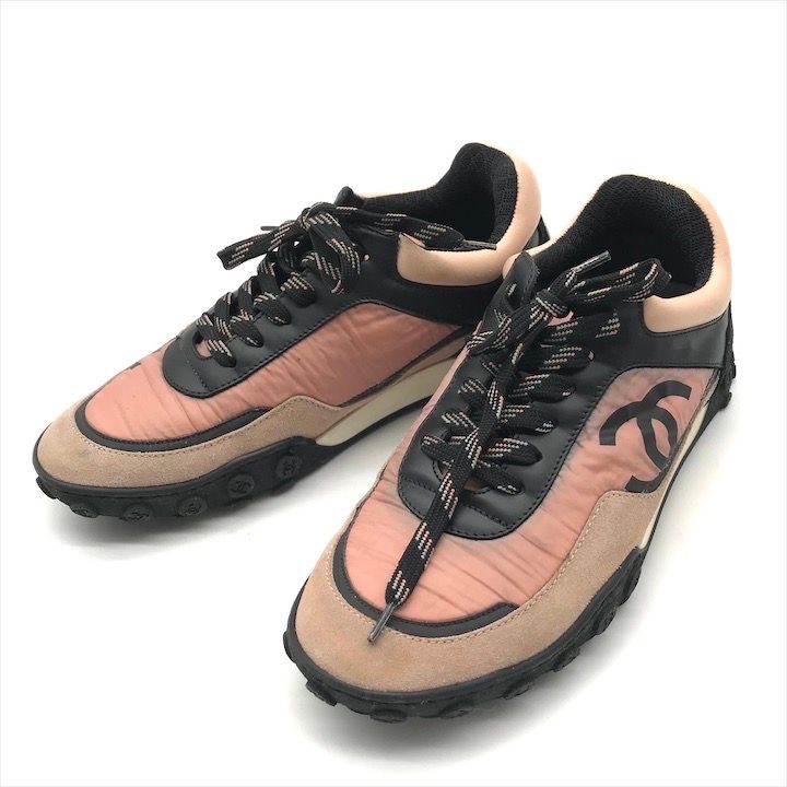 良品 CHANEL シャネル シャネルスポーツ ココマーク ナイロン スエード ローカット スニーカー ピンク ランニング シューズ 靴 k4468 良品 CHANEL シャネル シャネルスポーツ ココマーク ナイロン スエード