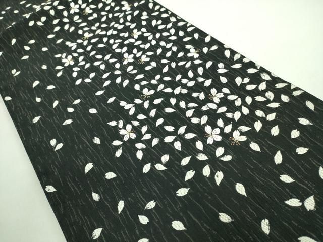 平和屋着物□極上 六通柄袋帯 唐織 舞桜 黒地 金糸 逸品 DZAA7428kh5  