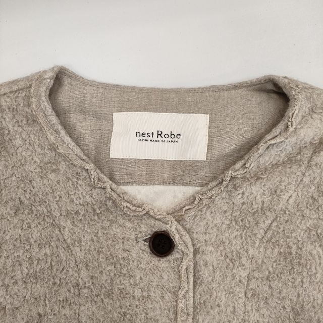 ネストローブ コットンヤクナッピングノーカラージャケット nest Robe