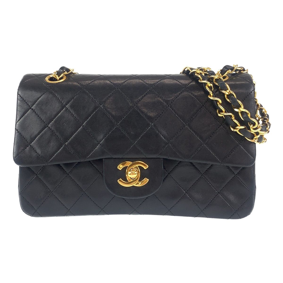 CHANEL シャネル ヴィンテージ マトラッセ23 ダブルフラップ ココマーク ターンロック タイムレス ブラック 黒 ゴールド金具 ラムスキン チェーンショルダーバッグ レディース 304917 【中古】 CHANEL シャネル ヴィンテージ マトラッセ23 ダブルフラップ