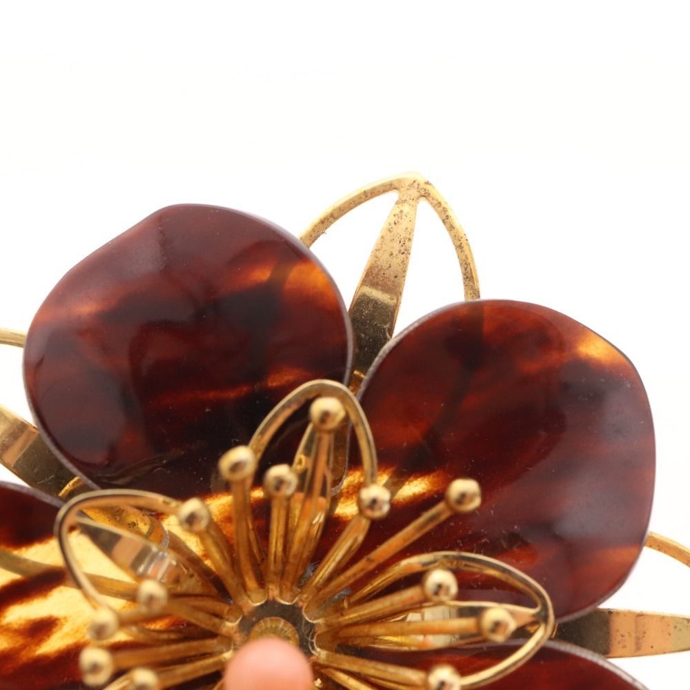 鼈甲 花模様ブローチ 【 良品 】 本鼈甲 ブローチ 薔薇 バラ お花