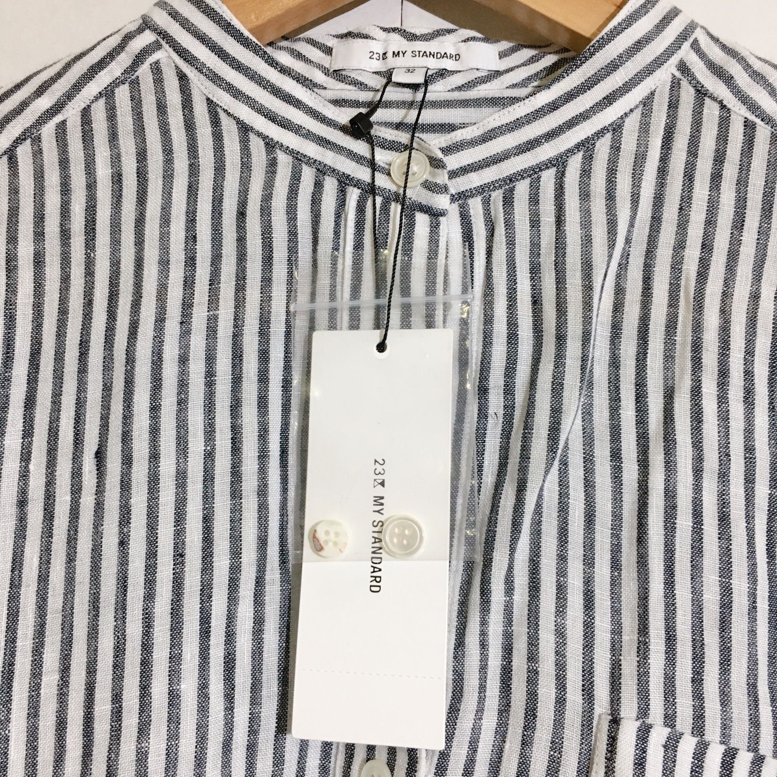 美品】タグ付き 23区 MY STANDARD シャツ ネイビー ストライプ 
