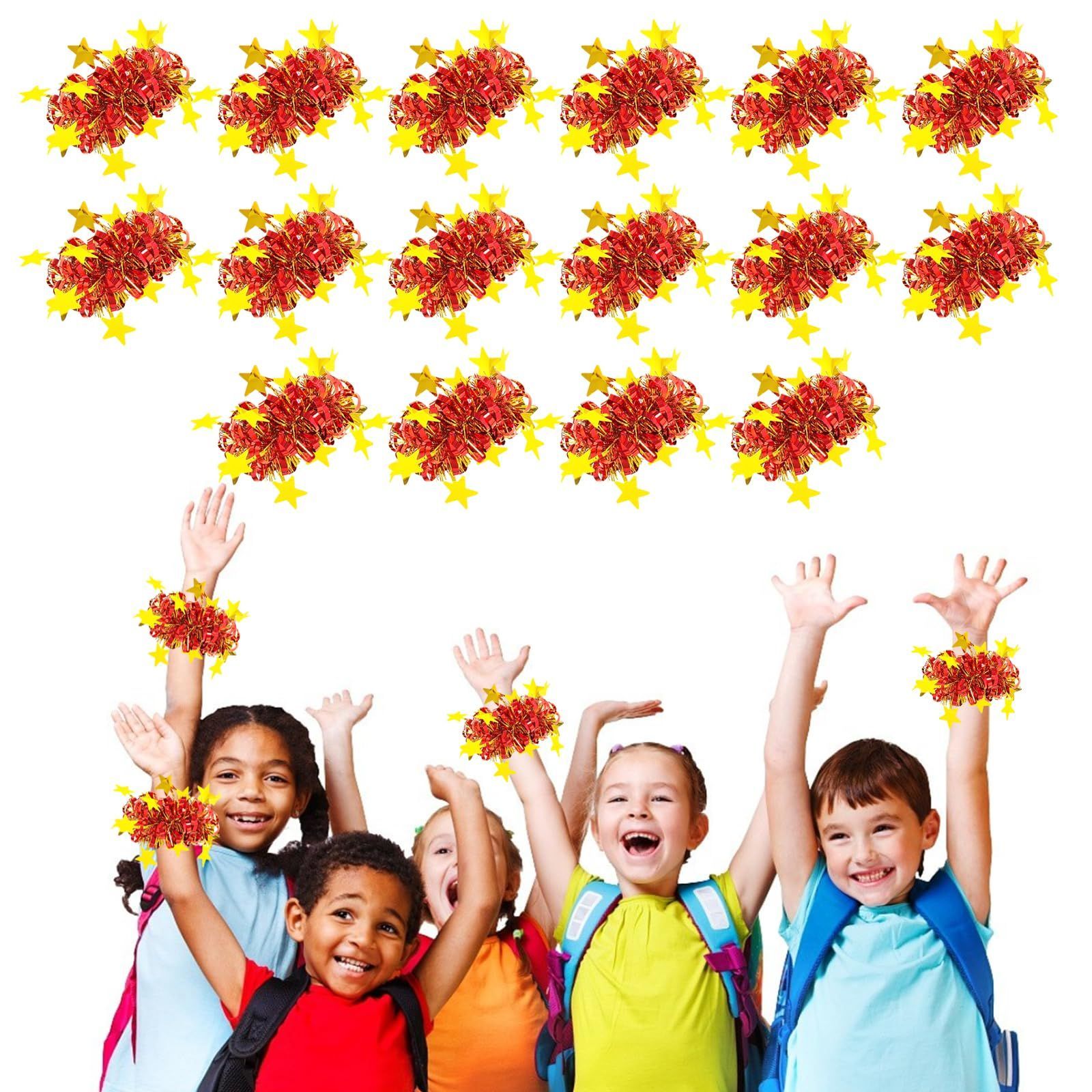 在庫 リストバンド ヘアポンポン チアガール ダンス 運動会 人気 チアリーディング キラキラ 体育祭 チアポンポン うでわ ダンス 応援 かわいい星 16個セット 応援用品 ハンドフリーポンポン siawadeky
