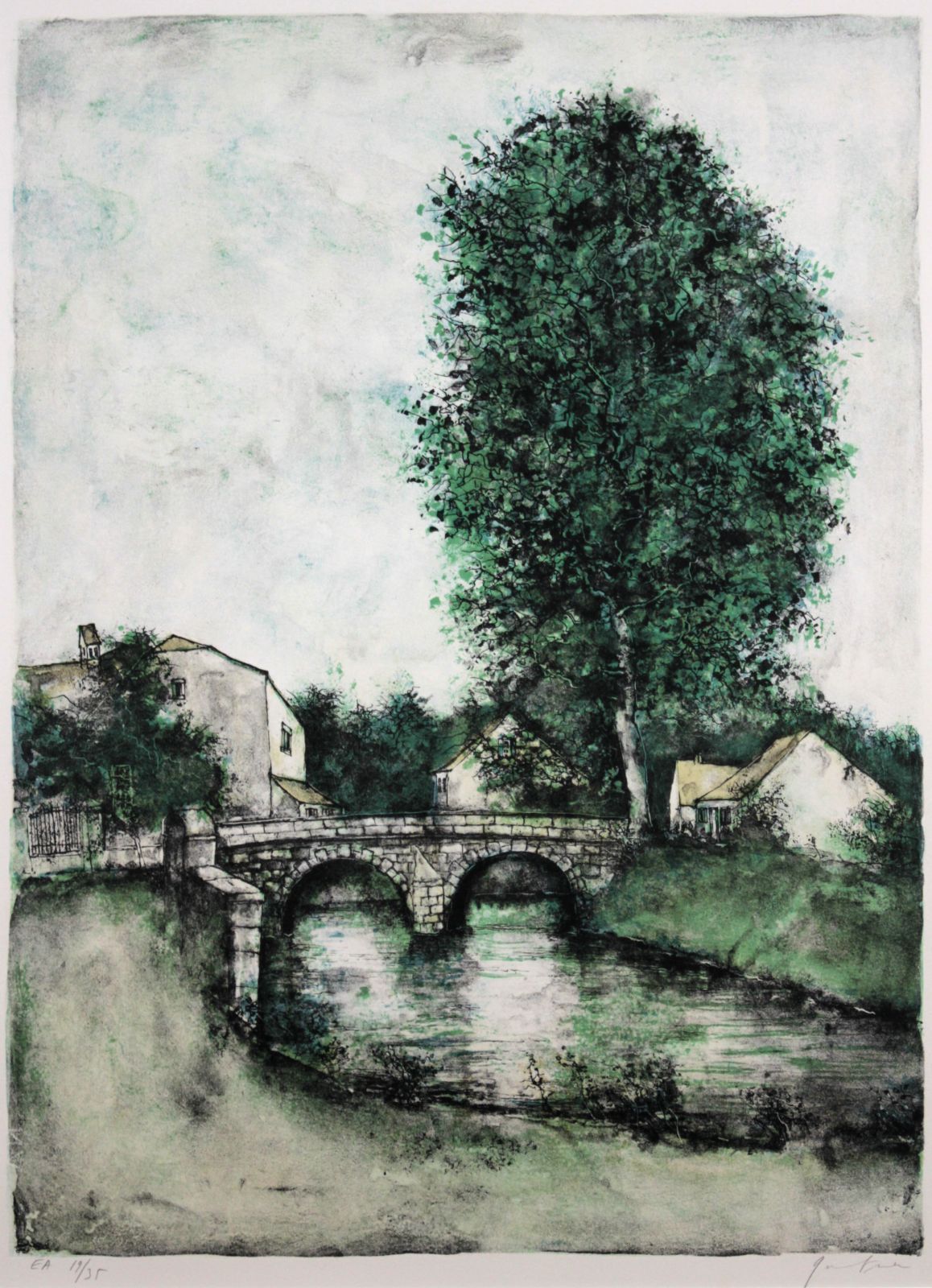 美品 ベルナール・ガントナー「冬の風景画」リトグラフ 直筆サイン入り