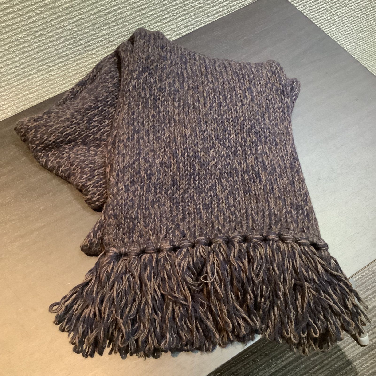 CRUCIANI クルチアーニ ウール ロングマフラー ニット 紺 ネイビー 茶